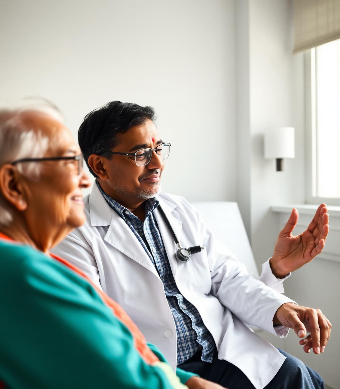 A consultant speaking with a patient at Nirmal Hospitals